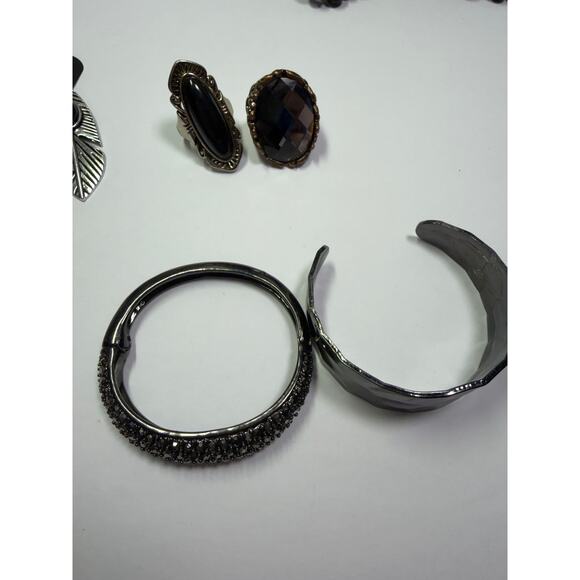 10 shinning black gunmetal charcoal gray necklace bangle bracelet earrings ring - Picture 6 of 11